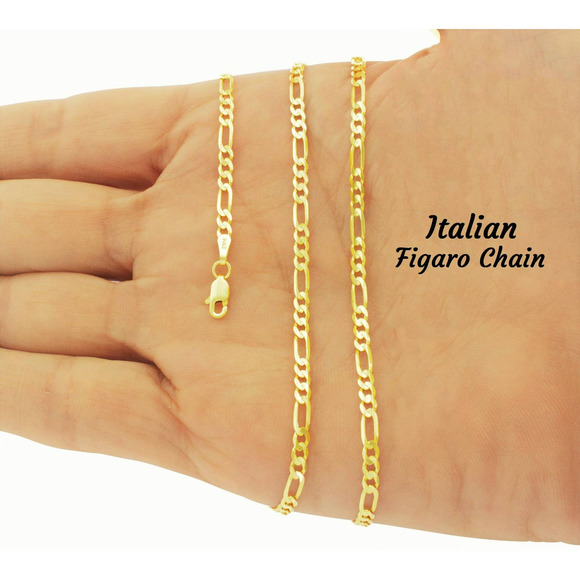 Gold Figaro Chain, ITALIAN Figaro Chain, 18K Plated Gold Solid 925 Silver Chain - Picture 2 of 6